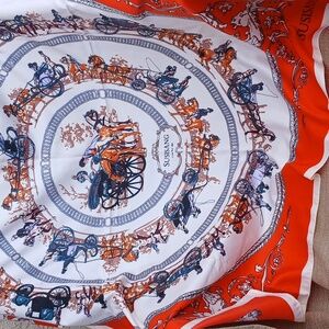 Vibrant Orange SUSISANG  100% Silk Horse And Carriage Scarf